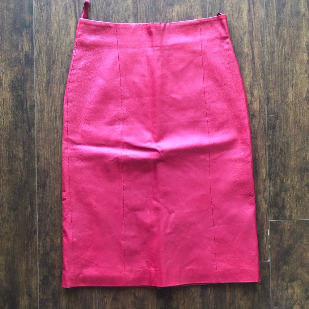 Red leather pencil skirt